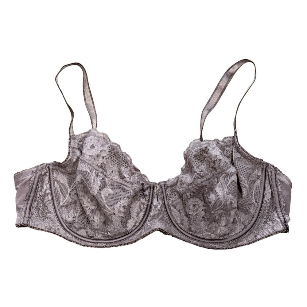 Soma Unlined Floral Lace Underwire Bra Taupe Grey Crystal Charm 40C